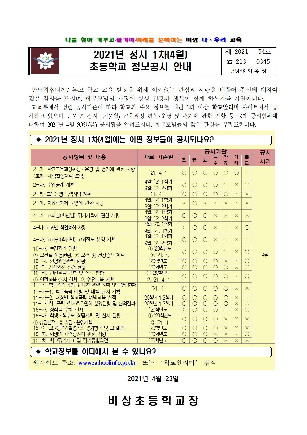 통) 2021 정시1차(4월) 초등학교 정보공시 안내001