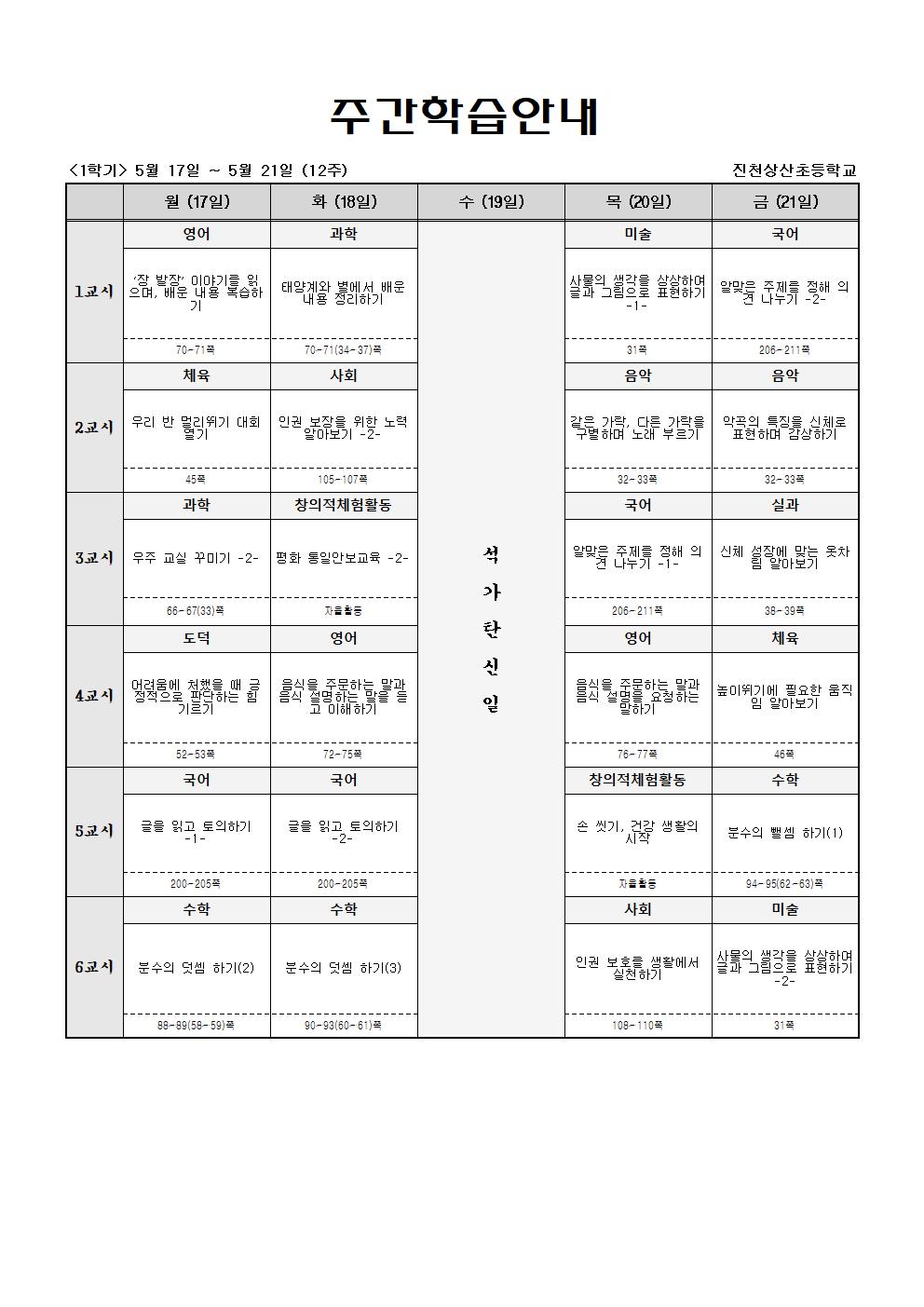 주간학습_5학년_1반_(1학기)5월17일~5월22일(12주)001