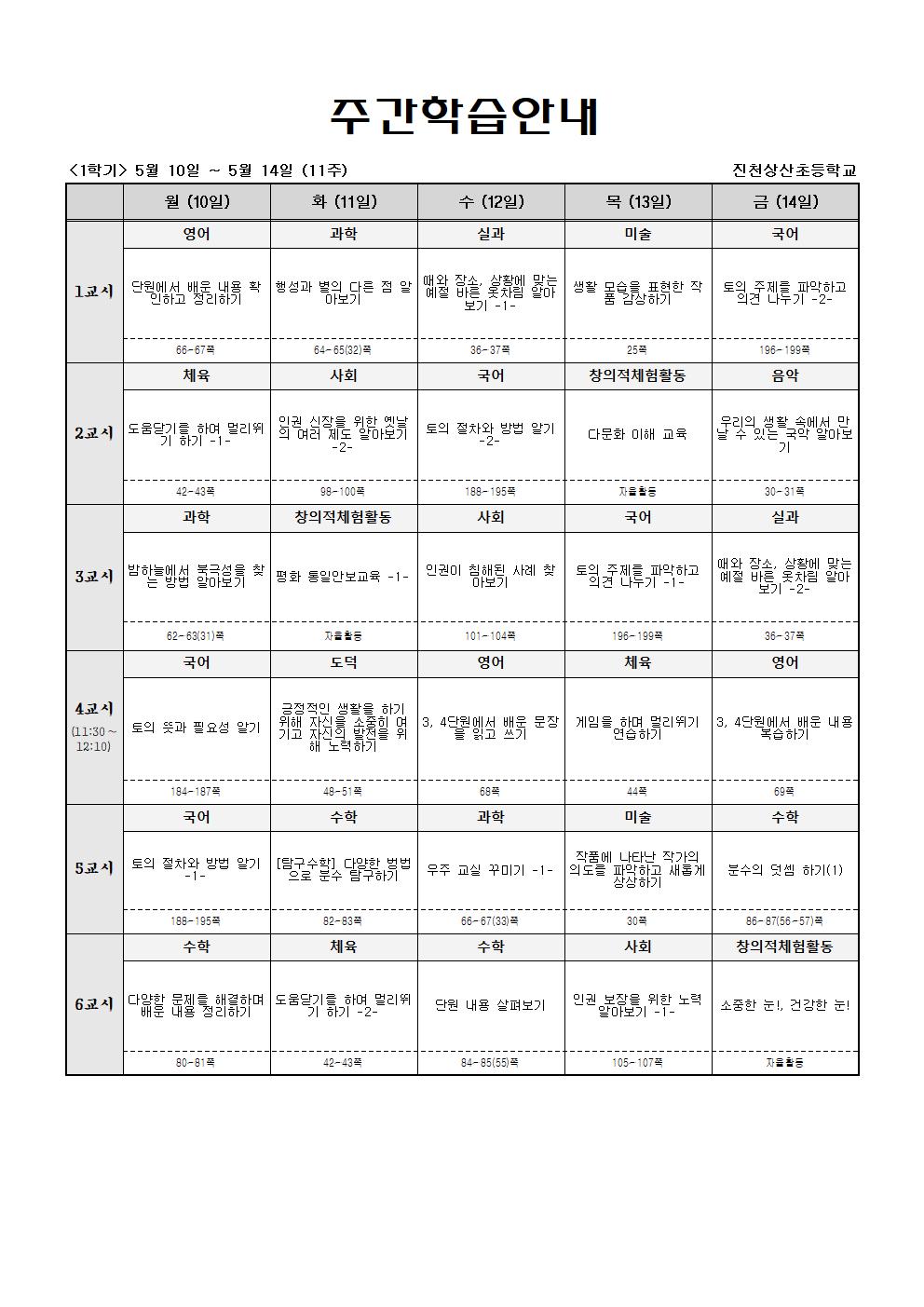 주간학습_5학년_1반_(1학기)5월10일-5월15일(11주)001