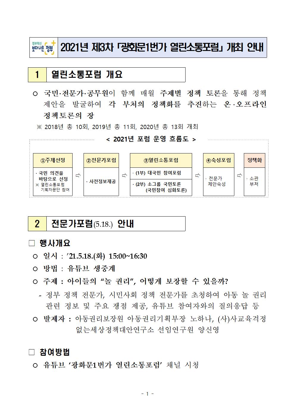 2021년 제3차 광화문1번가 열린소통포럼 개최안내001