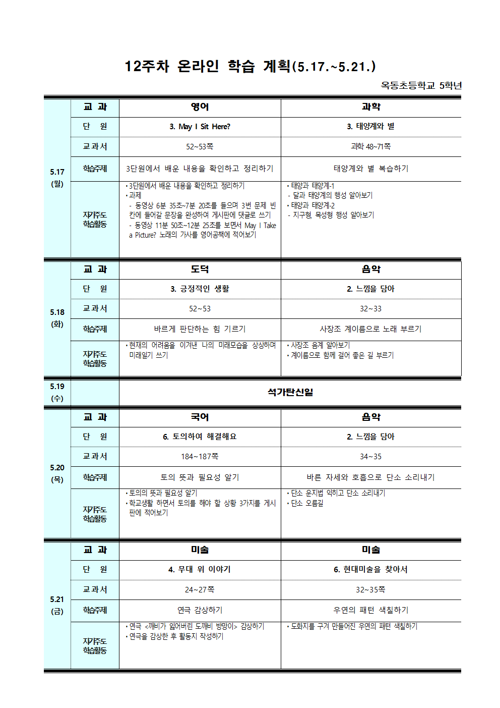 12주차 온라인 학습 계획(5.17.-5.21.)001