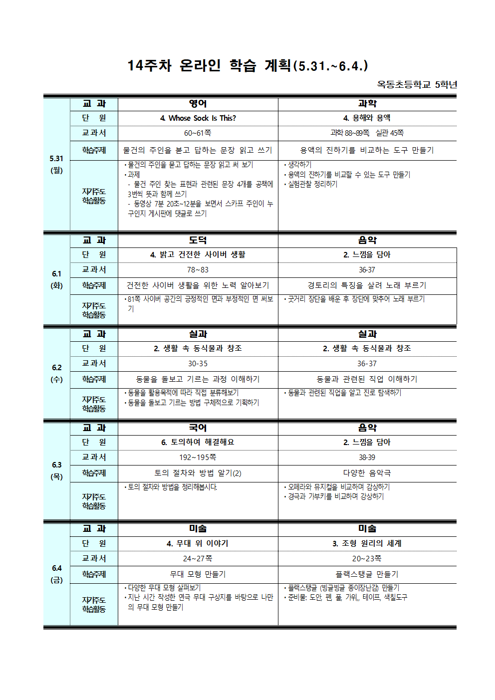 14주차 온라인 학습 계획(5.31.-6.4.)001