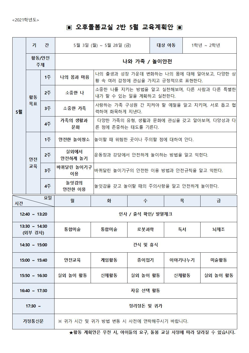 2021학년도 5월 초등돌봄교실 2실 운영 계획서001