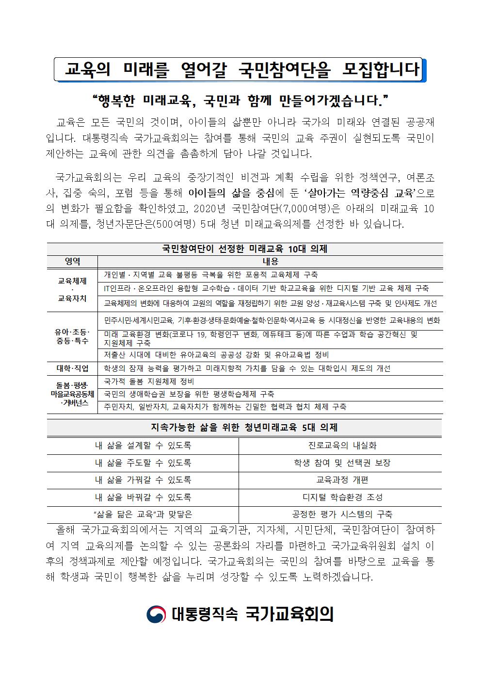 가정통신문(국가교육회의 국민참여단 모집 안내)002