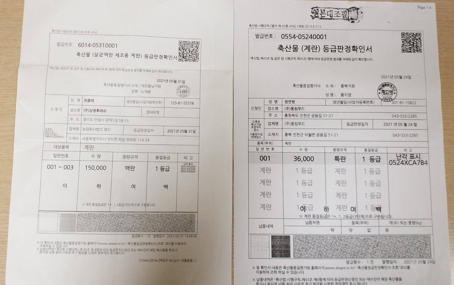 등급판정서