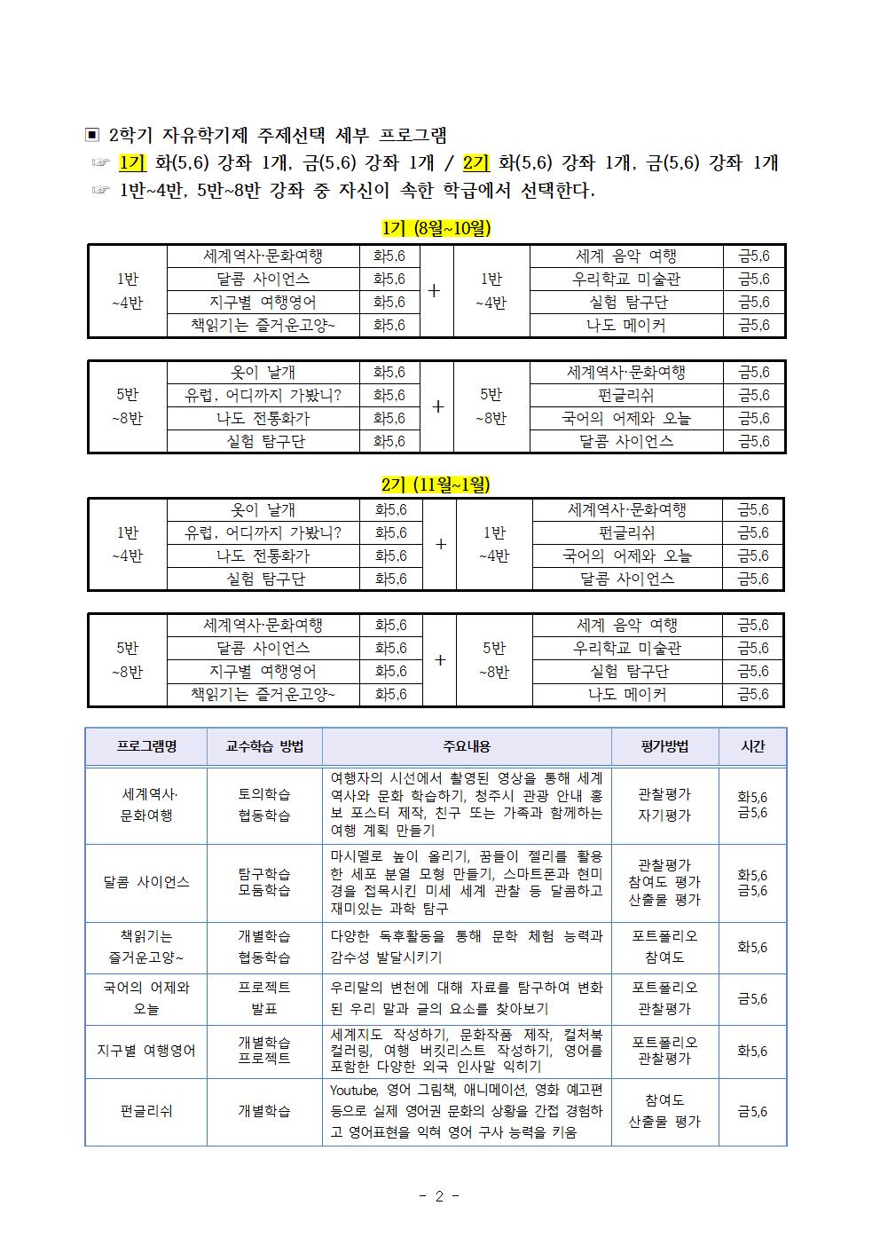 2021. 2학기 자유학기제 운영 계획 및 강좌 신청 (가정통신문)002