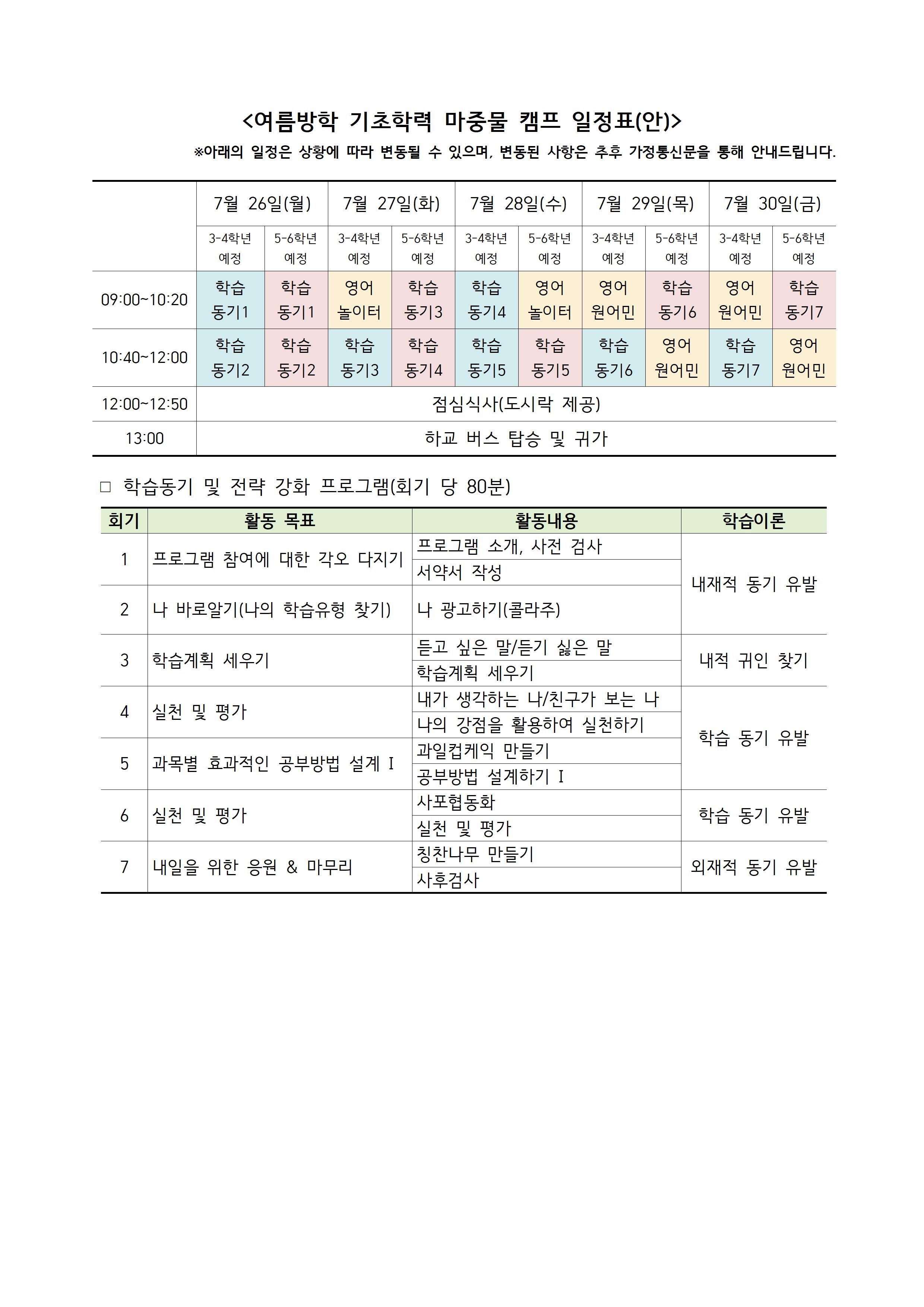 2021. 여름방학 기초학력 마중물 캠프 신청 안내 가정통신문002