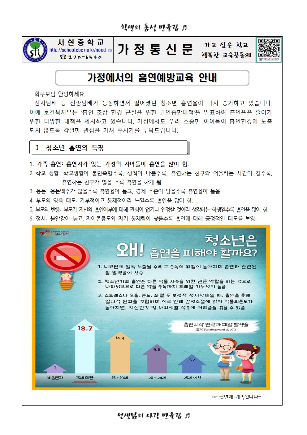 가정에서의 흡연예방교육 안내 가정통신문001