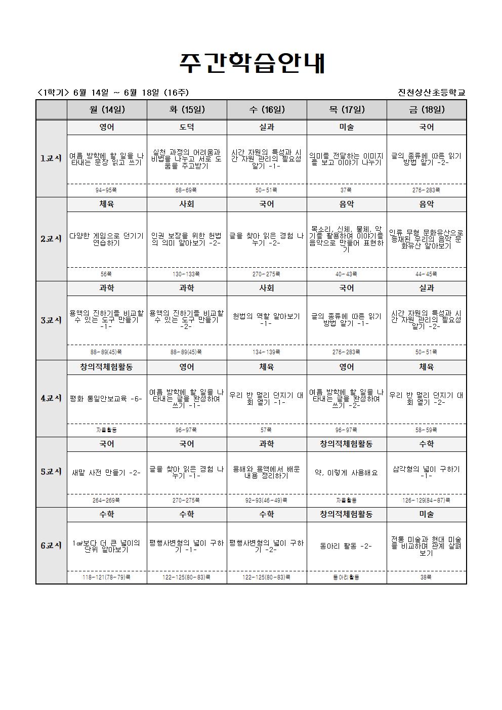 주간학습_5학년_1반_(1학기)6월14일~6월19일(16주)001