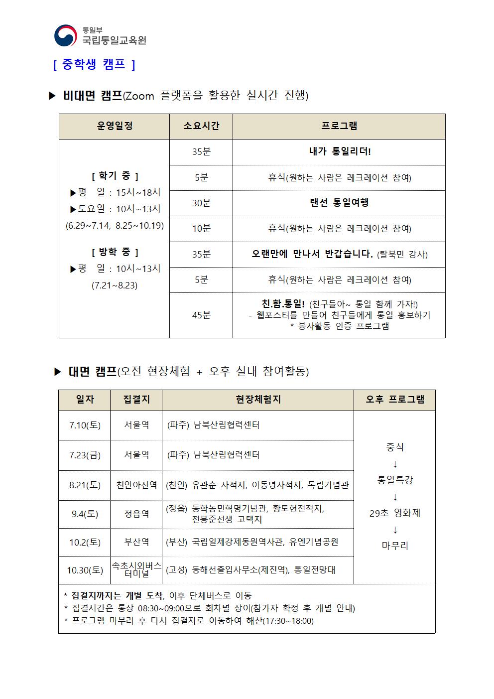 충청북도교육청 학교자치과_[학교자치과-11121 (첨부) 국립통일교육원 학교통일교육과] 2021년_통일리더캠프_안내문(2차,초등학교_중학교)003