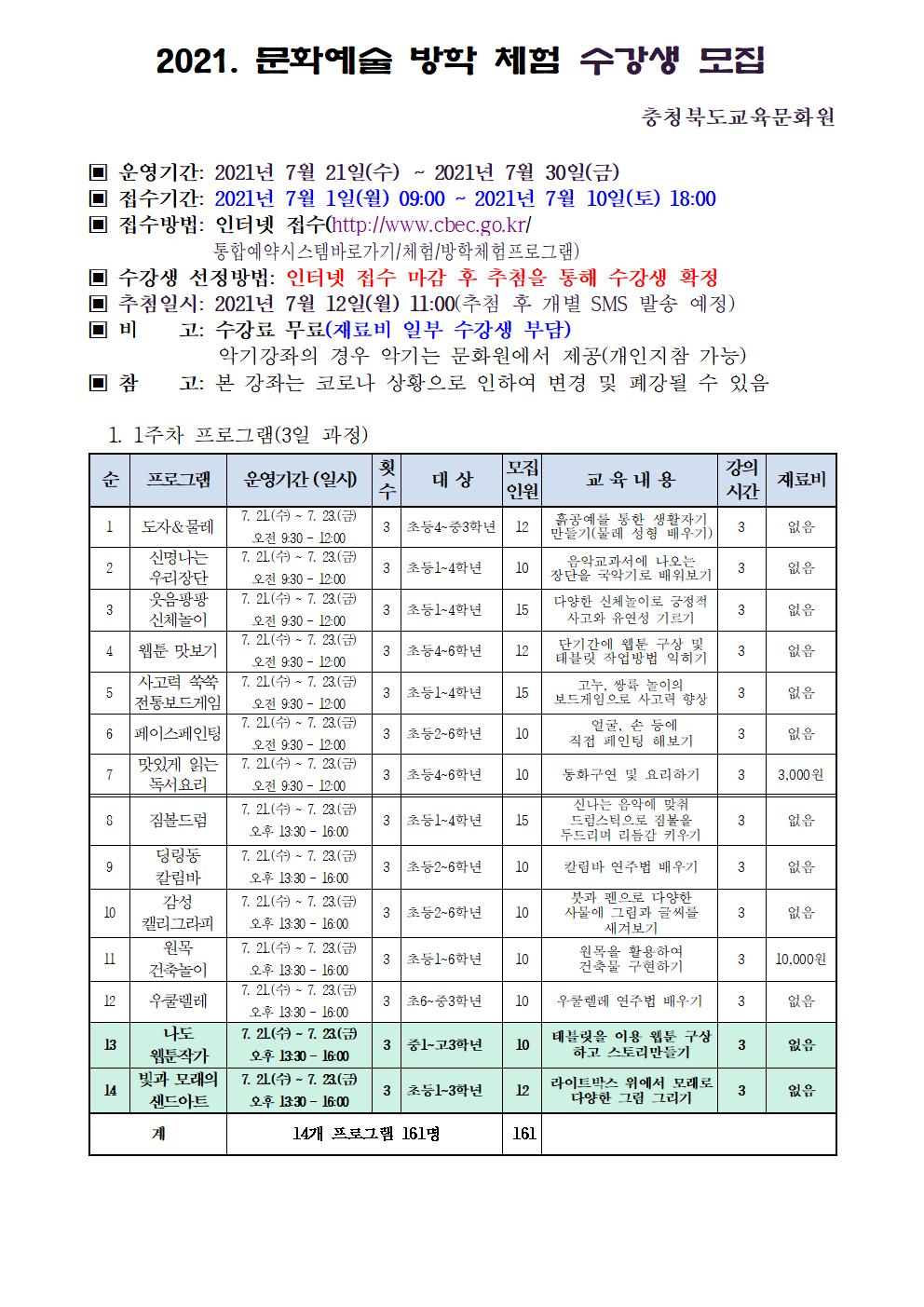 충청북도교육문화원 문화예술과_2.2021. 문화예술 방학 체험 프로그램 모집 안내문001