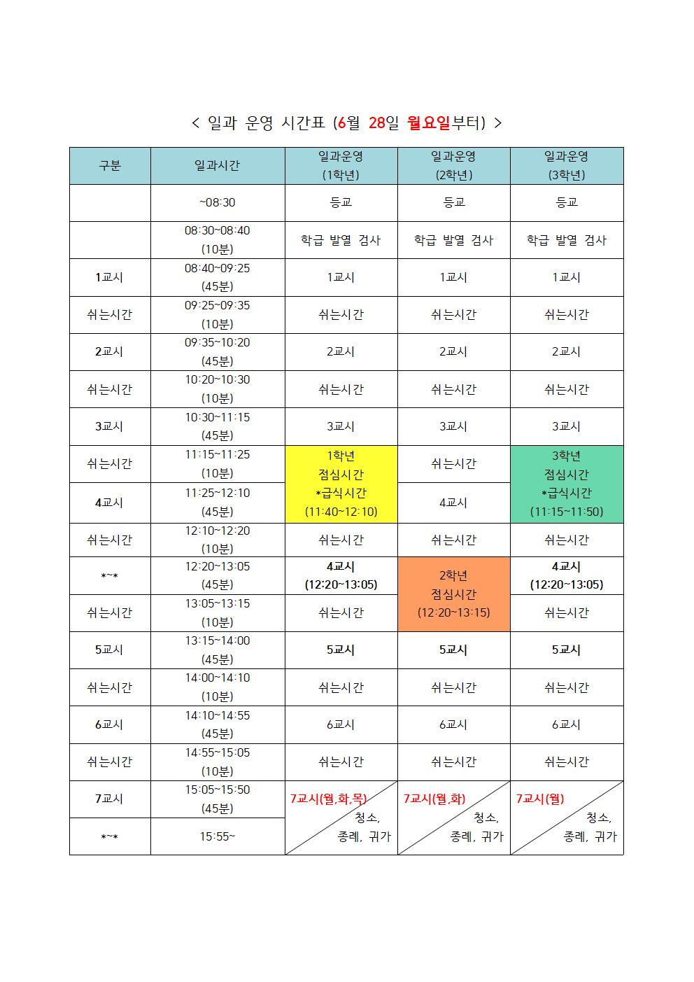 6월 28일 이후 일과운영 시간001