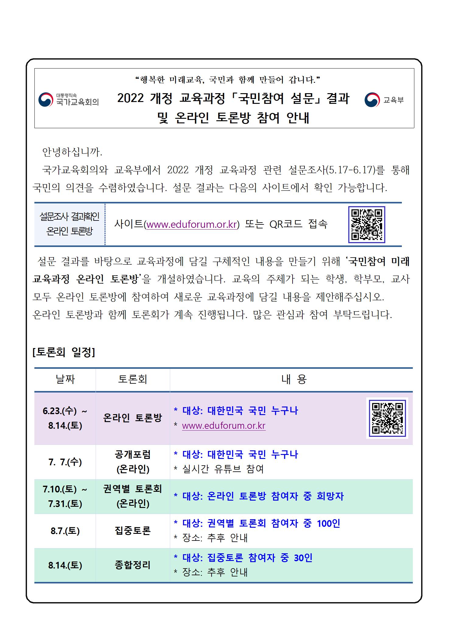 국민참여 교육과정 온라인 토론방 가정통신문001