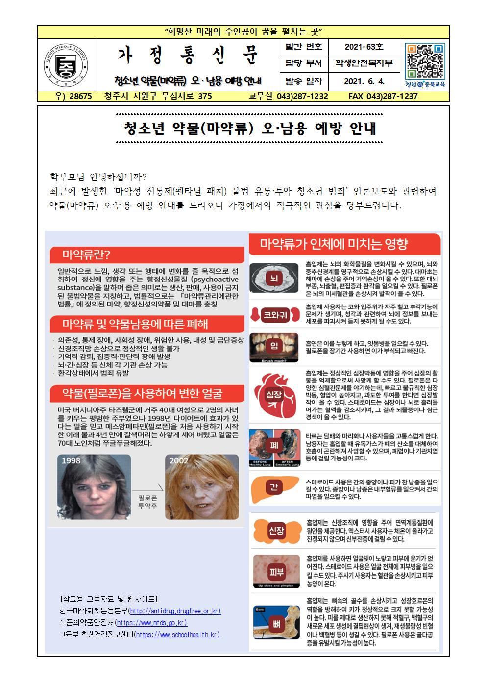 청소년 약물(마약류) 오, 남용 예방 안내001