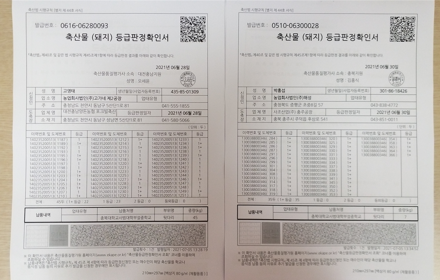 등급판정확인서