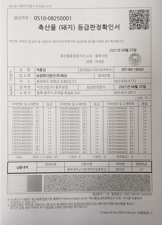 돼지등급판정서