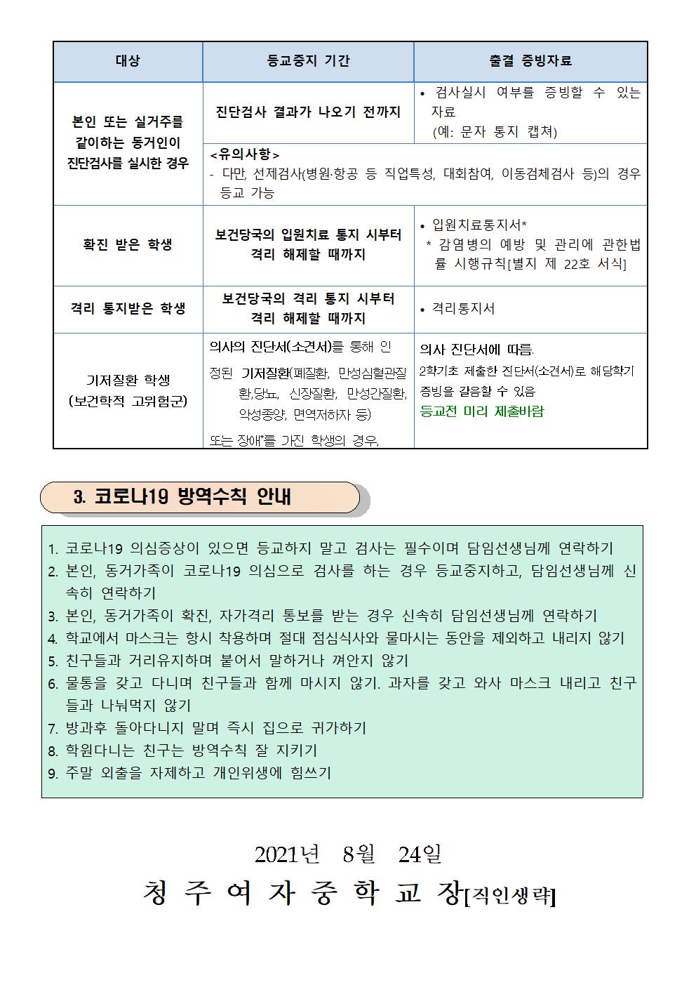 89-2021. 2학기 코로나19 등교관리 기준(변경) 및 방역수칙 안내002