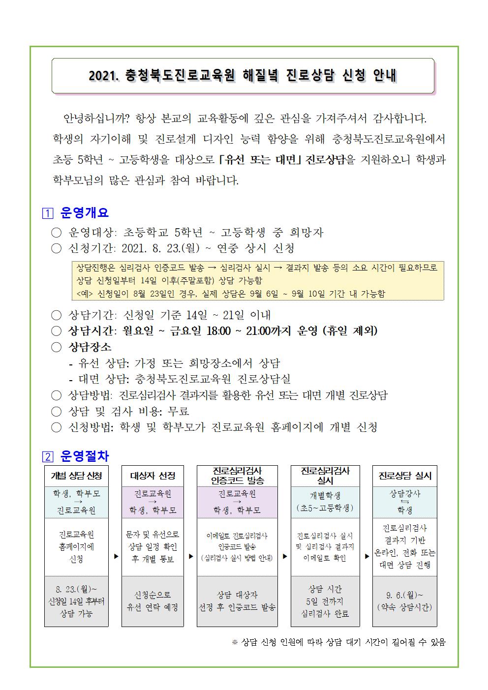 2021. 해질녘 진로상담 신청 안내 가정통신문001