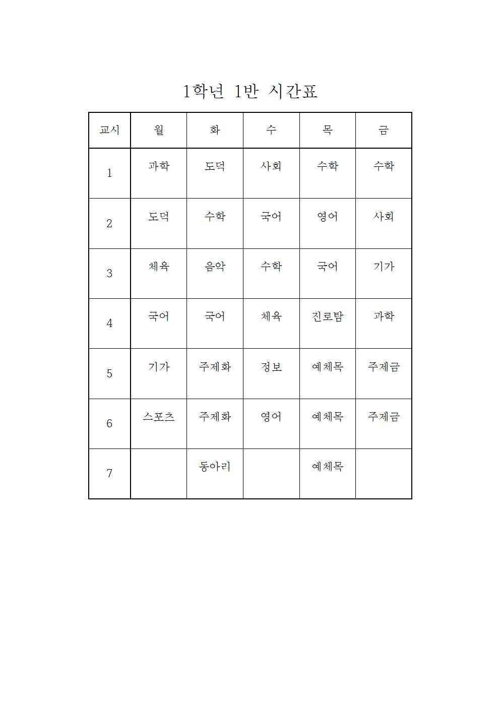 2021. 2학기 학급시간표(임시)(1)001