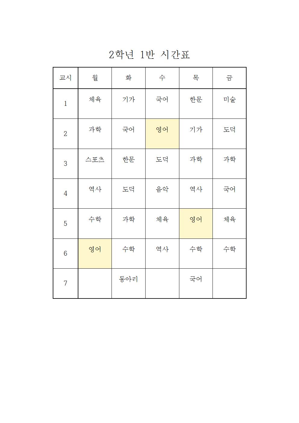 2021. 2학기 학급시간표(임시)(1)009