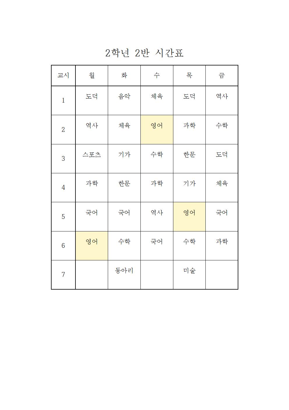 2021. 2학기 학급시간표(임시)(1)010