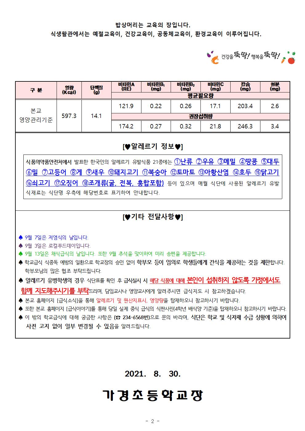 9월 식단표 및 식생활정보 안내 가정통신문002