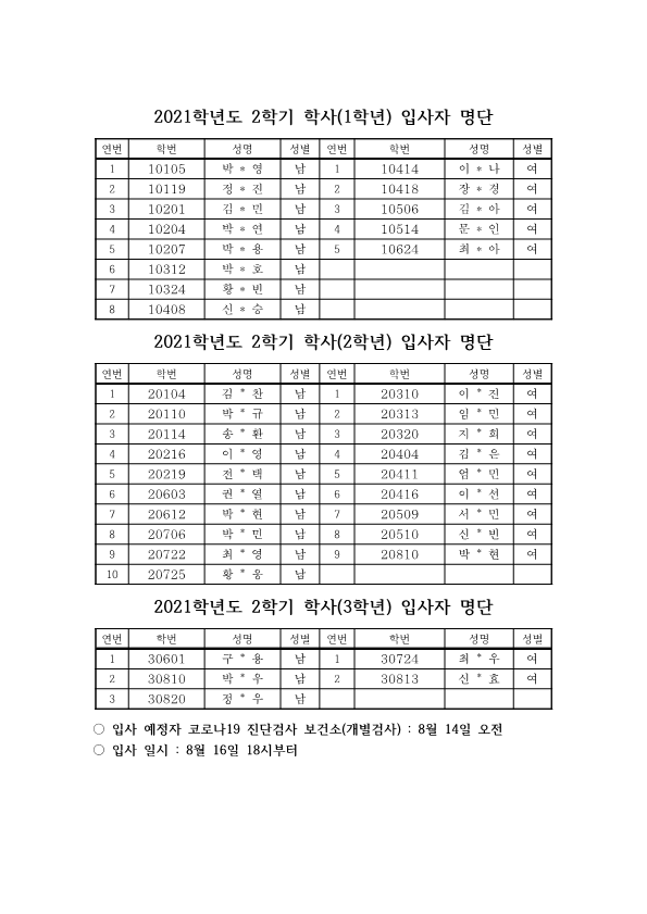 2021학년도 2학기 학사 입사생 명단공고_1