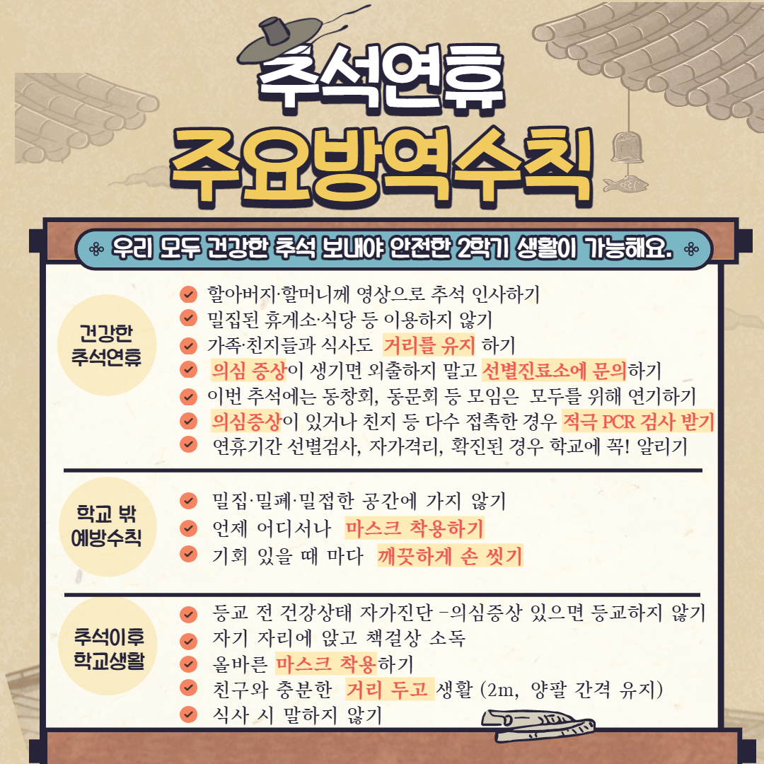 추석연휴 전후 코로나 예방수칙