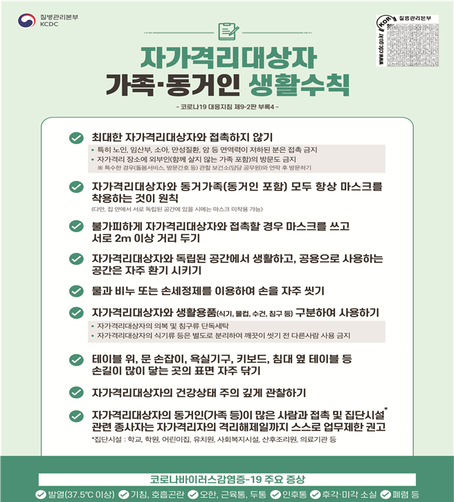 자가격리대상자 가족동거인 생활수칙