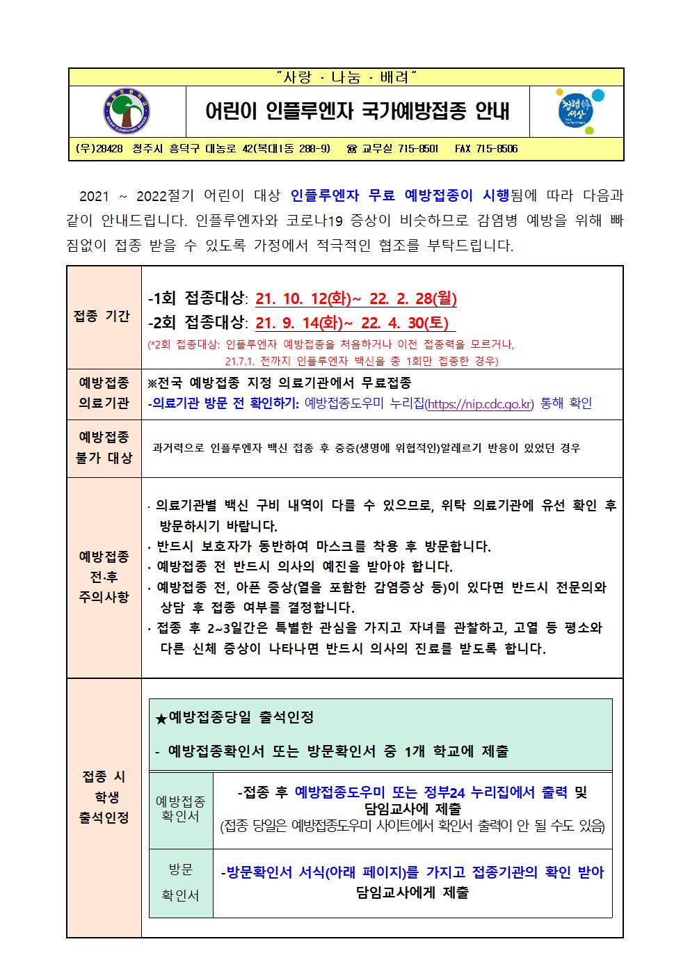 어린이 인플루엔자 국가예방접종 안내문001