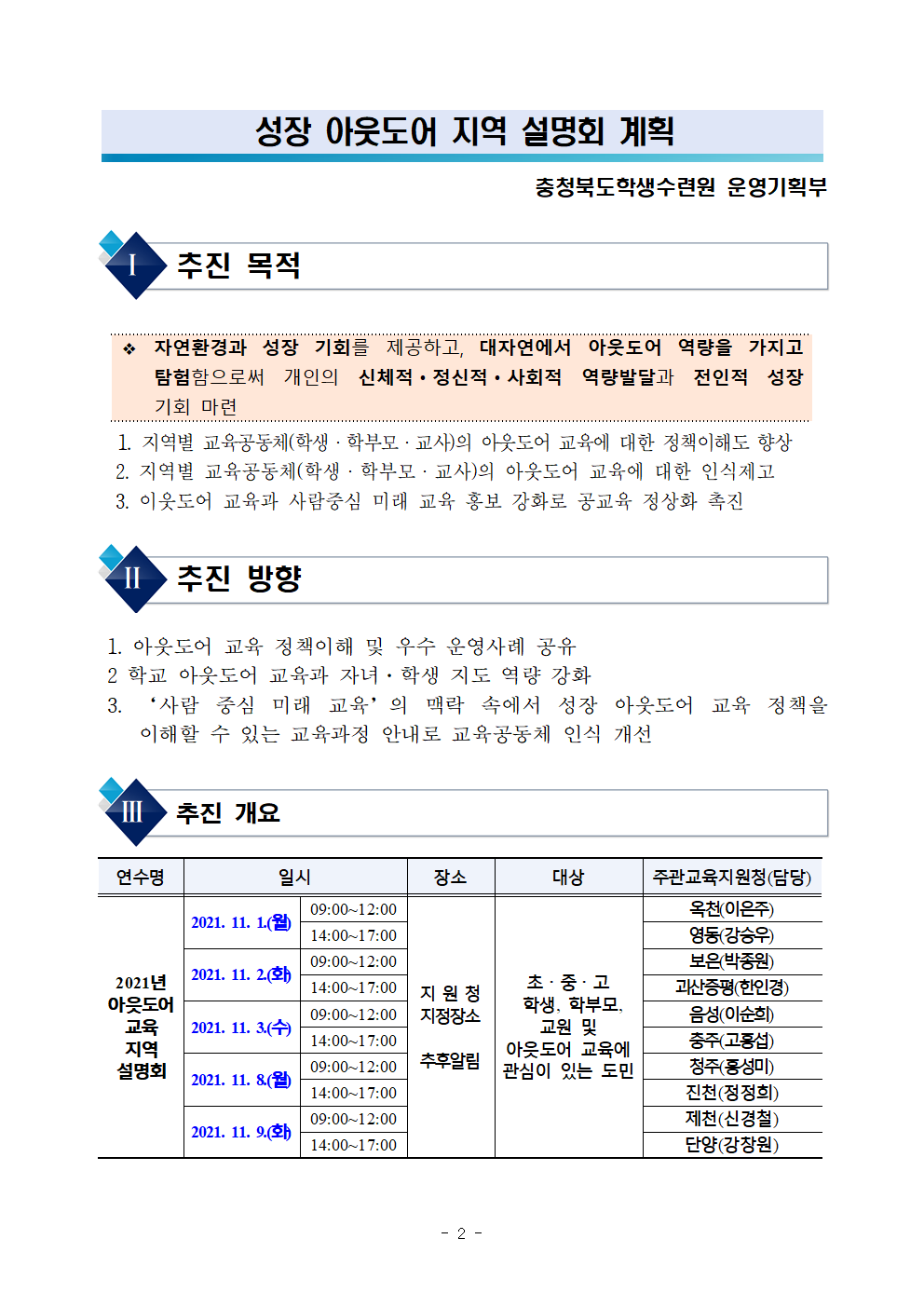 2021. 충북형 성장 아웃도어 교육 지역 설명회 운영계획002