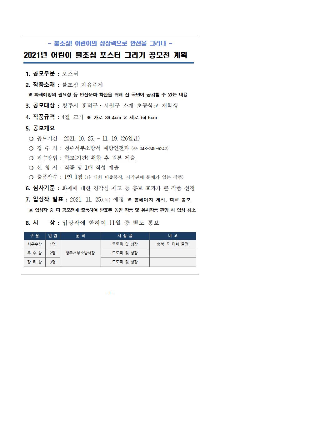 2021년 어린이 불조심 포스터 그리기 공모전 안내문001