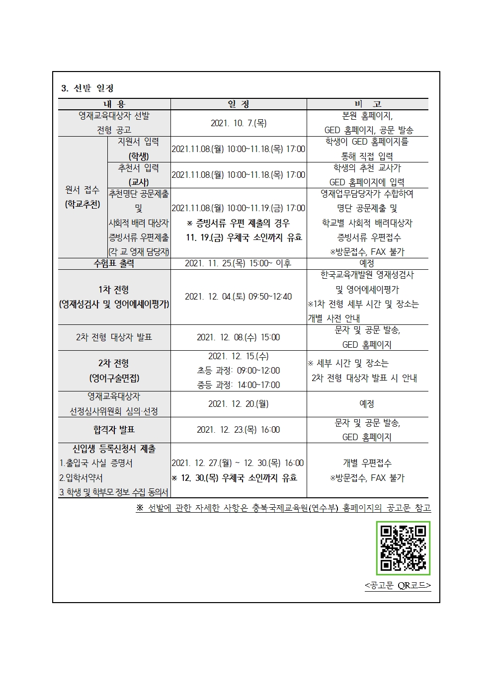 2022. 충북국제교육원 부설영재교육원(청주) 영재교육대상자 선발 가정통신문 예시002