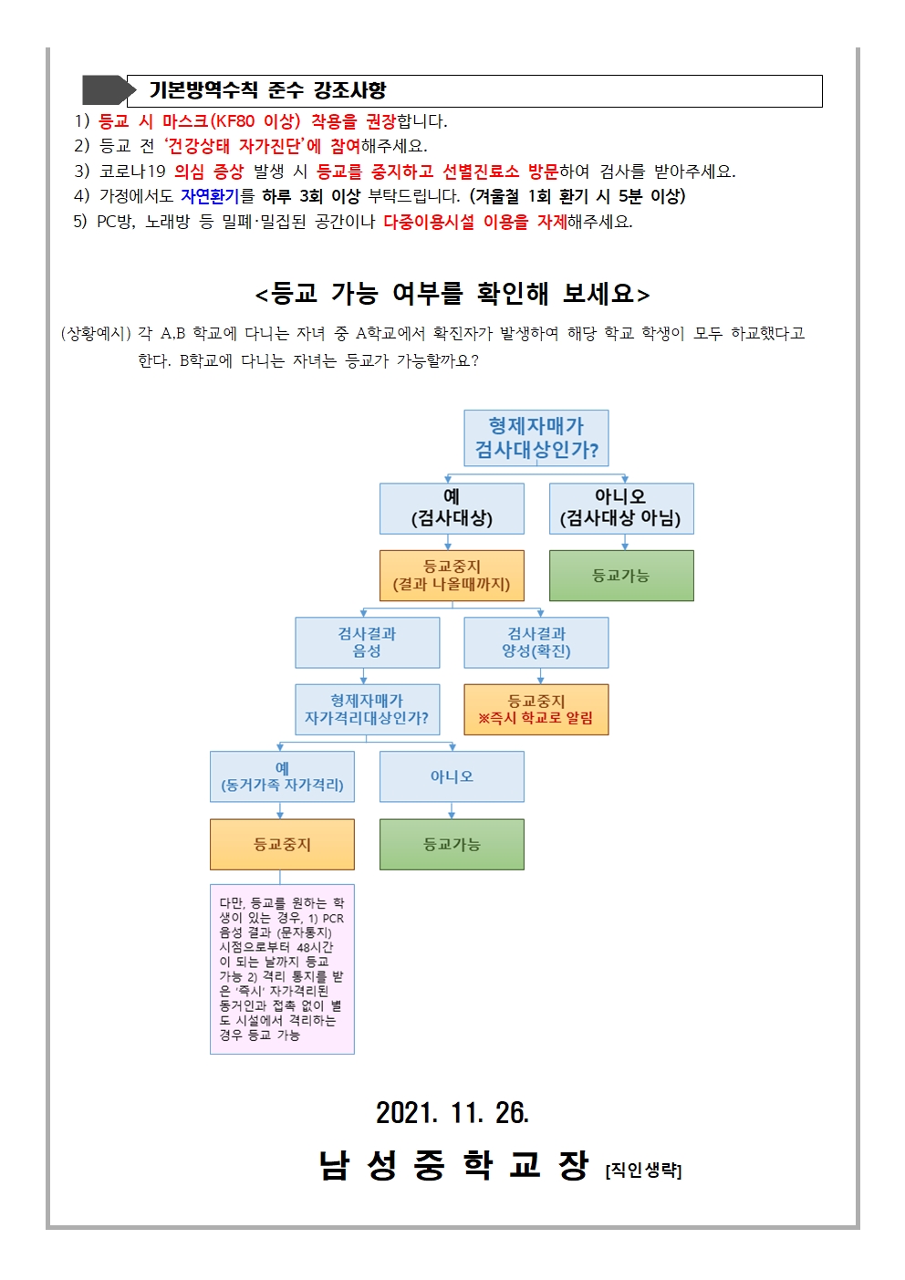 코로나19 등교기준 및 방역수칙 준수 안내002