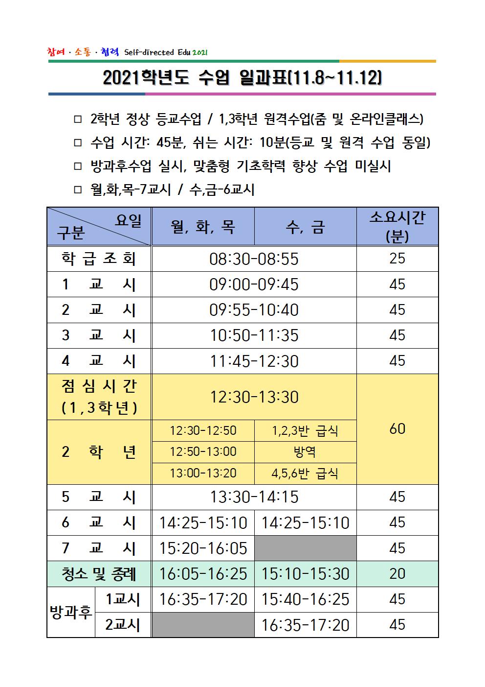 2021. 임시 일과표(2021.11.8.~12.)001