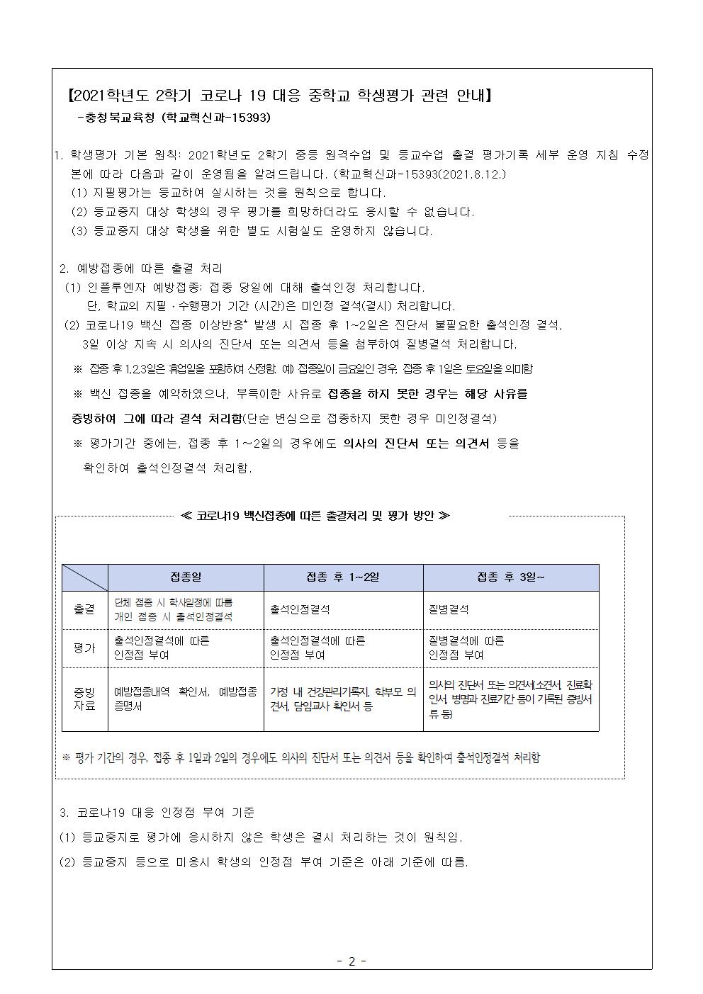 2021학년도 2학년 2학기 평가 안내 가정통신문002