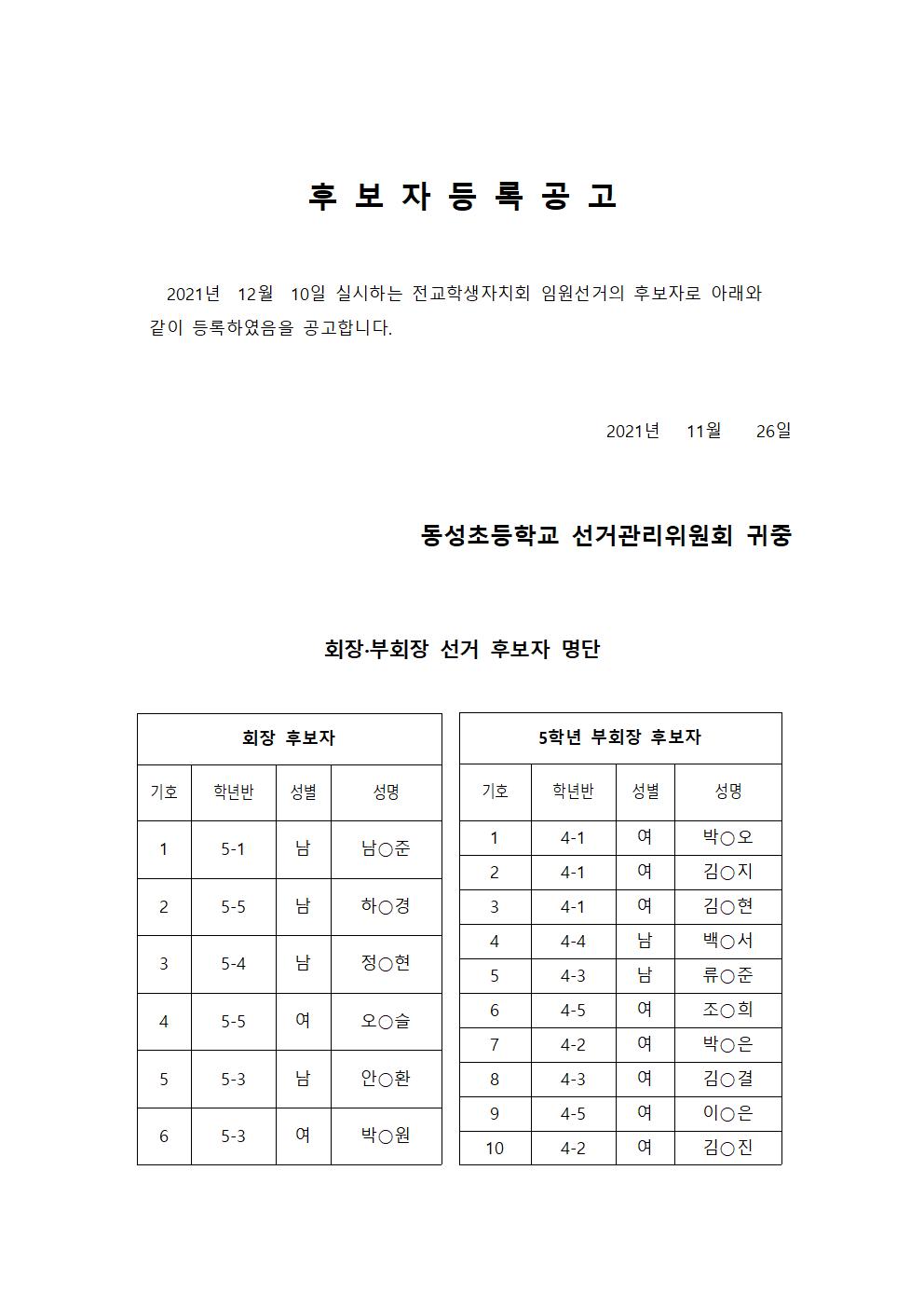 2022. 전교학생자치회 후보자 등록 공고001