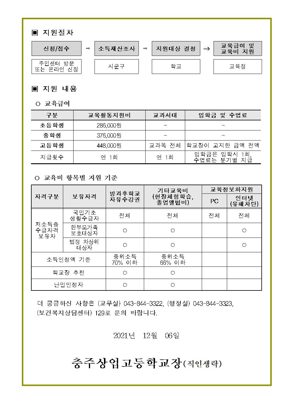 2021학년도 교육급여 및 교육비 신청 재안내 가정통신문(뒤)