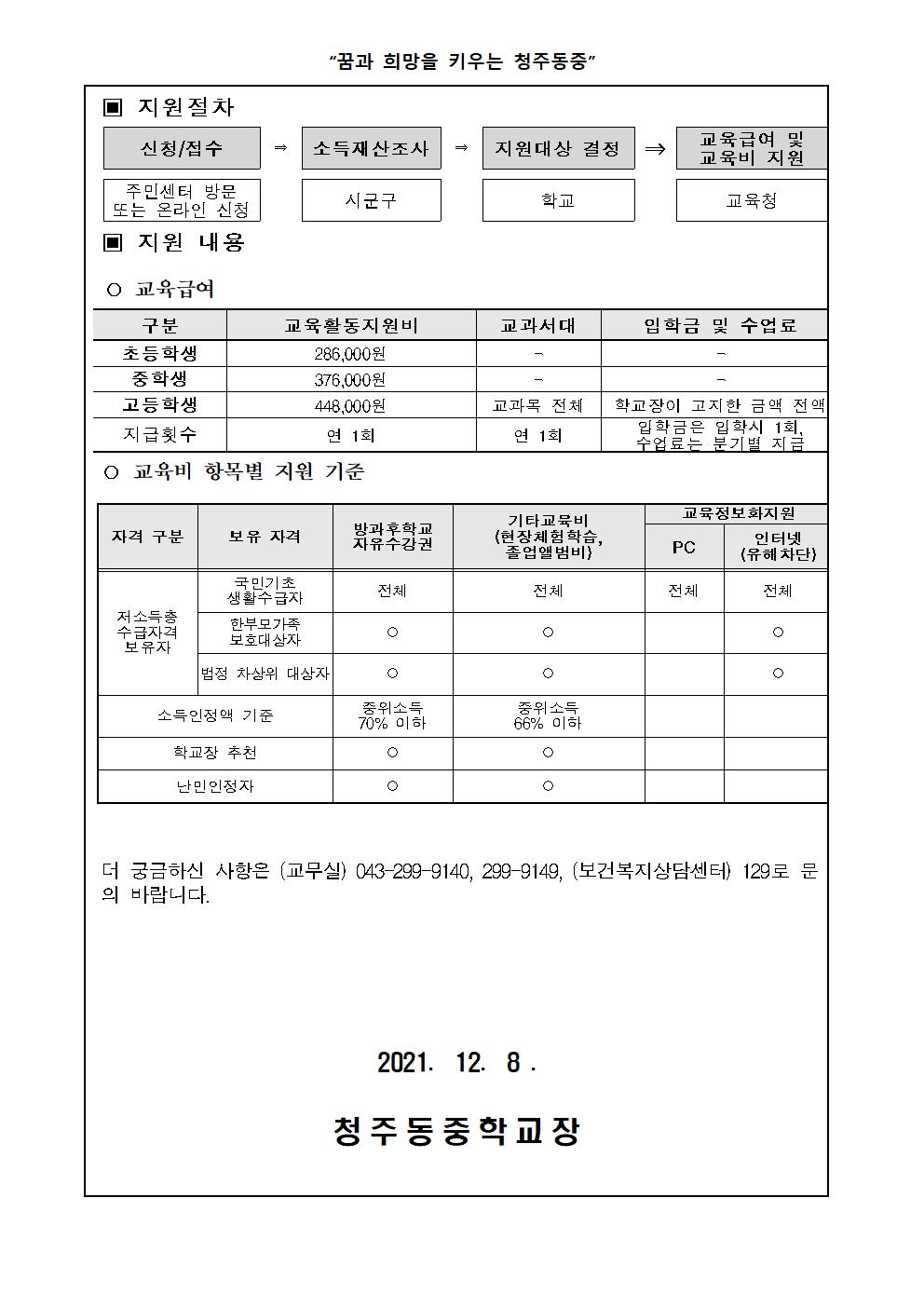 2021. 교육급여 및 교육비 신청 재안내 가정통신문002