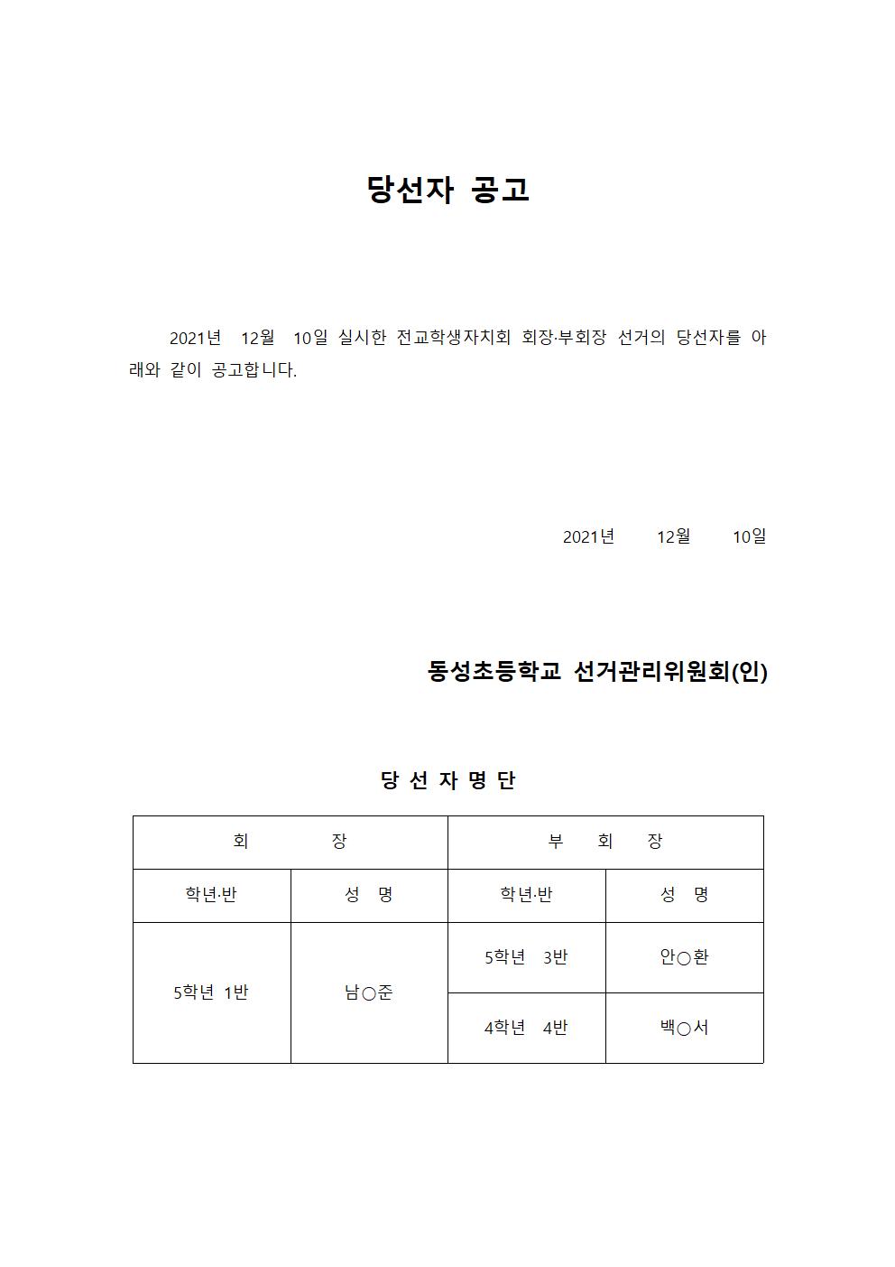 2022. 전교학생자치회 선거 당선자 공고001