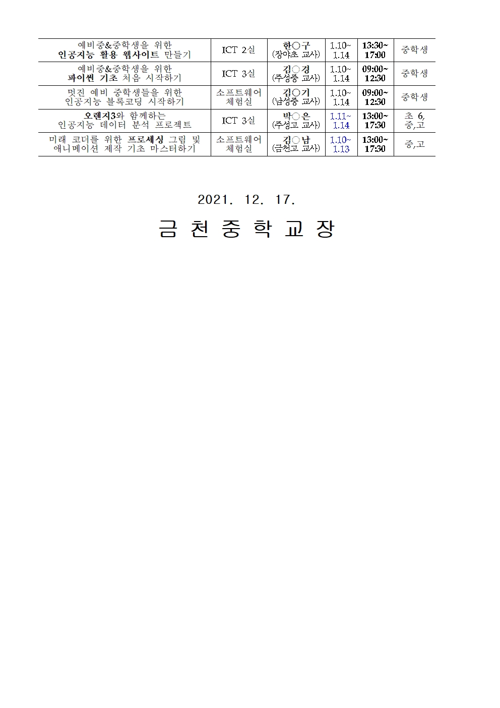 2022. 동계 정보아카데미 안내 가정통신문002