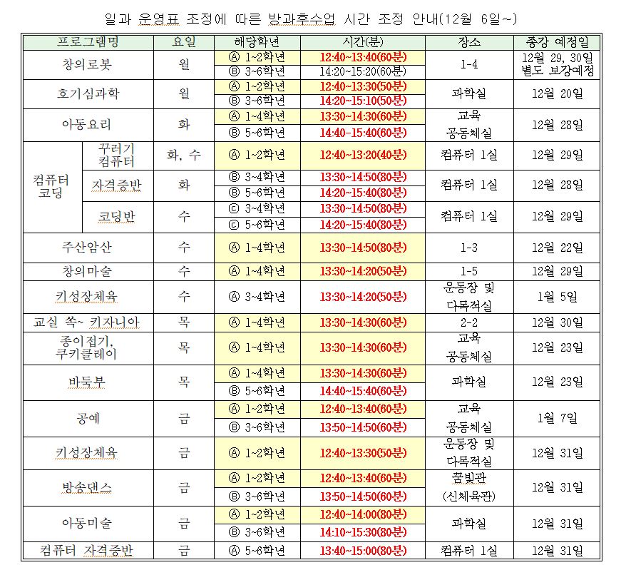 방과후수업조정