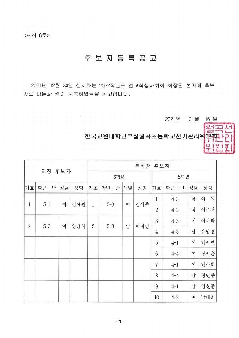 후보자등록공고