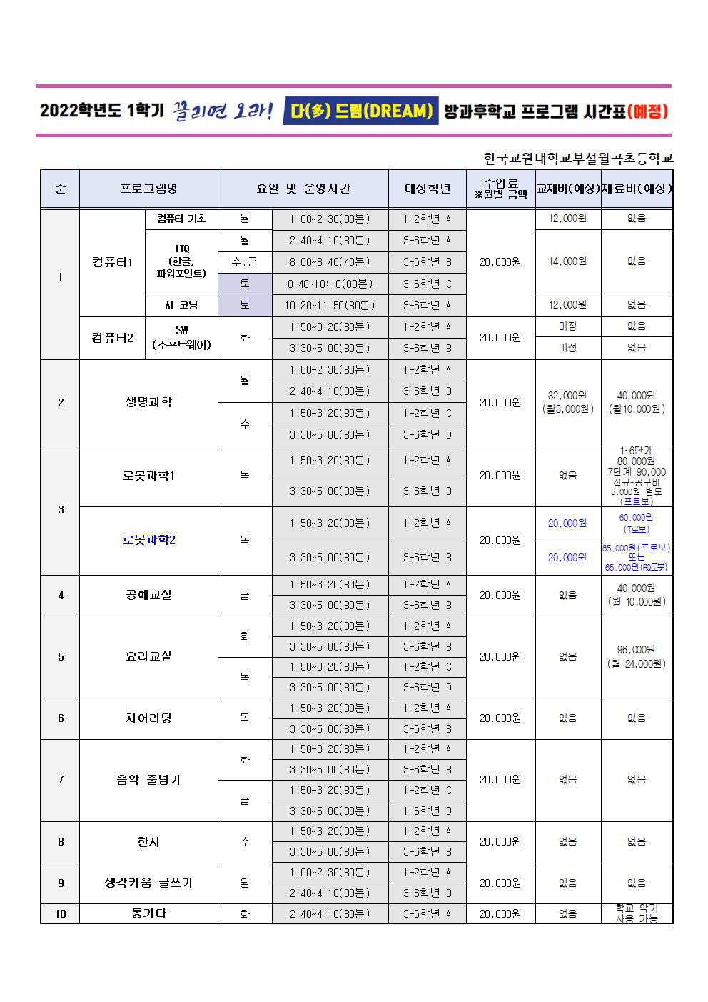 2022학년도 재학생 1학기 방과후학교 프로그램 신청 안내장(안)002