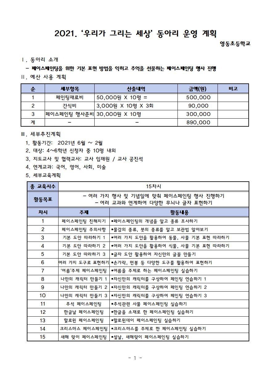 페이스페인팅 동아리 운영 계획