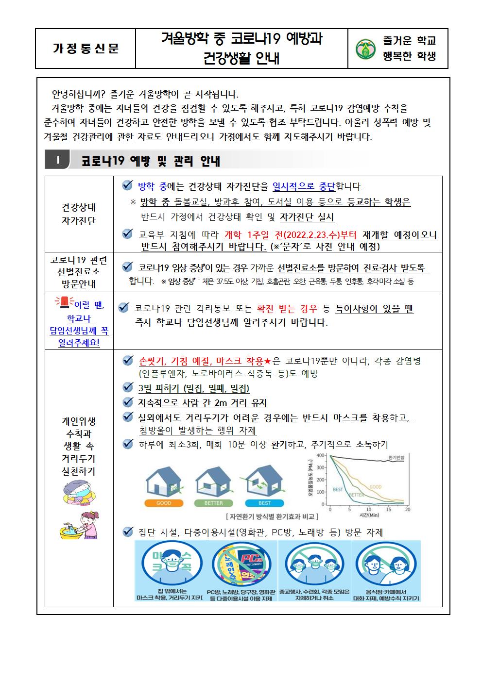 겨울방학 중 코로나19 예방과 건강생활 안내001