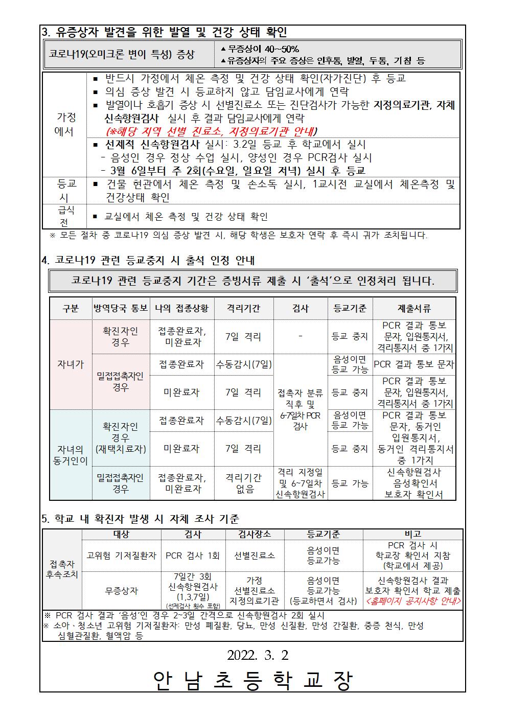 코로나 19 예방을 위한 안전한 학교생활 안내 가정통신문002