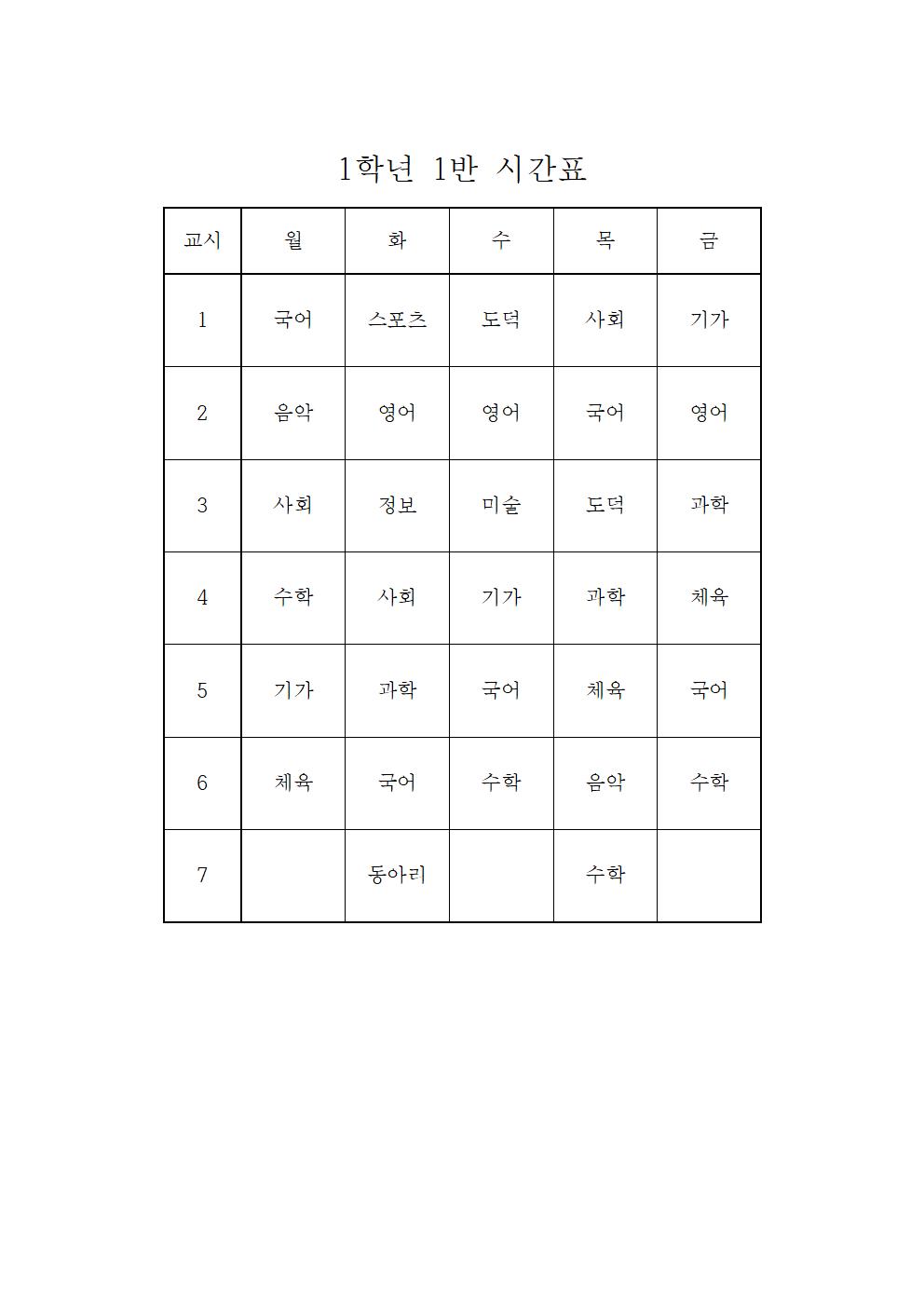 2022. 1학기 임시 학급시간표(1학년)001