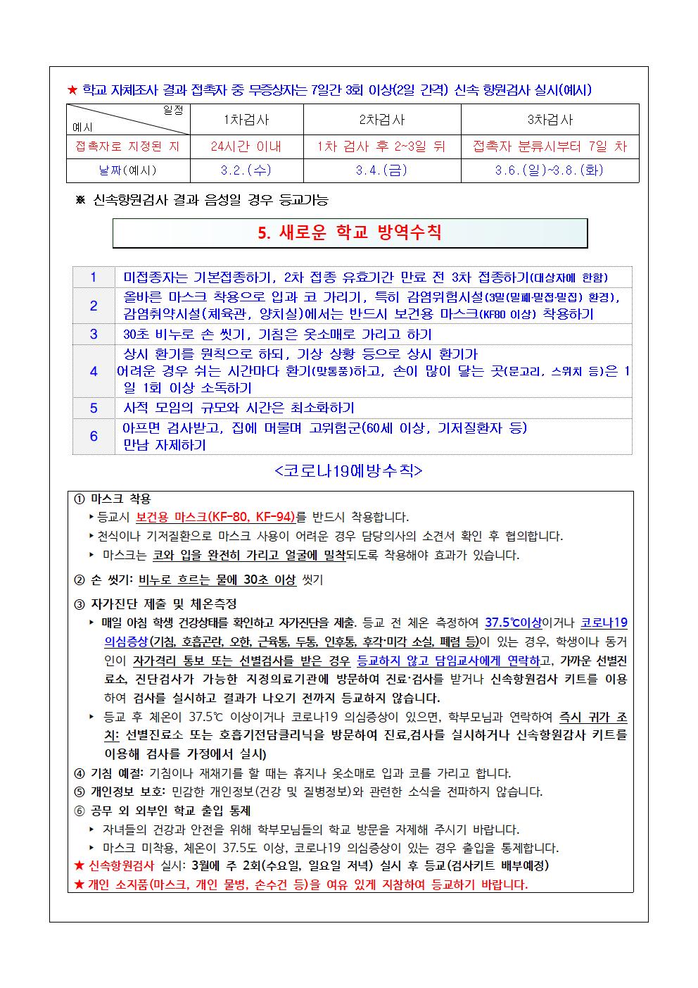 2022학년도 신학기 건강상태 자가진단 실시및 코로나19 학교내관리 예방수칙 안내004