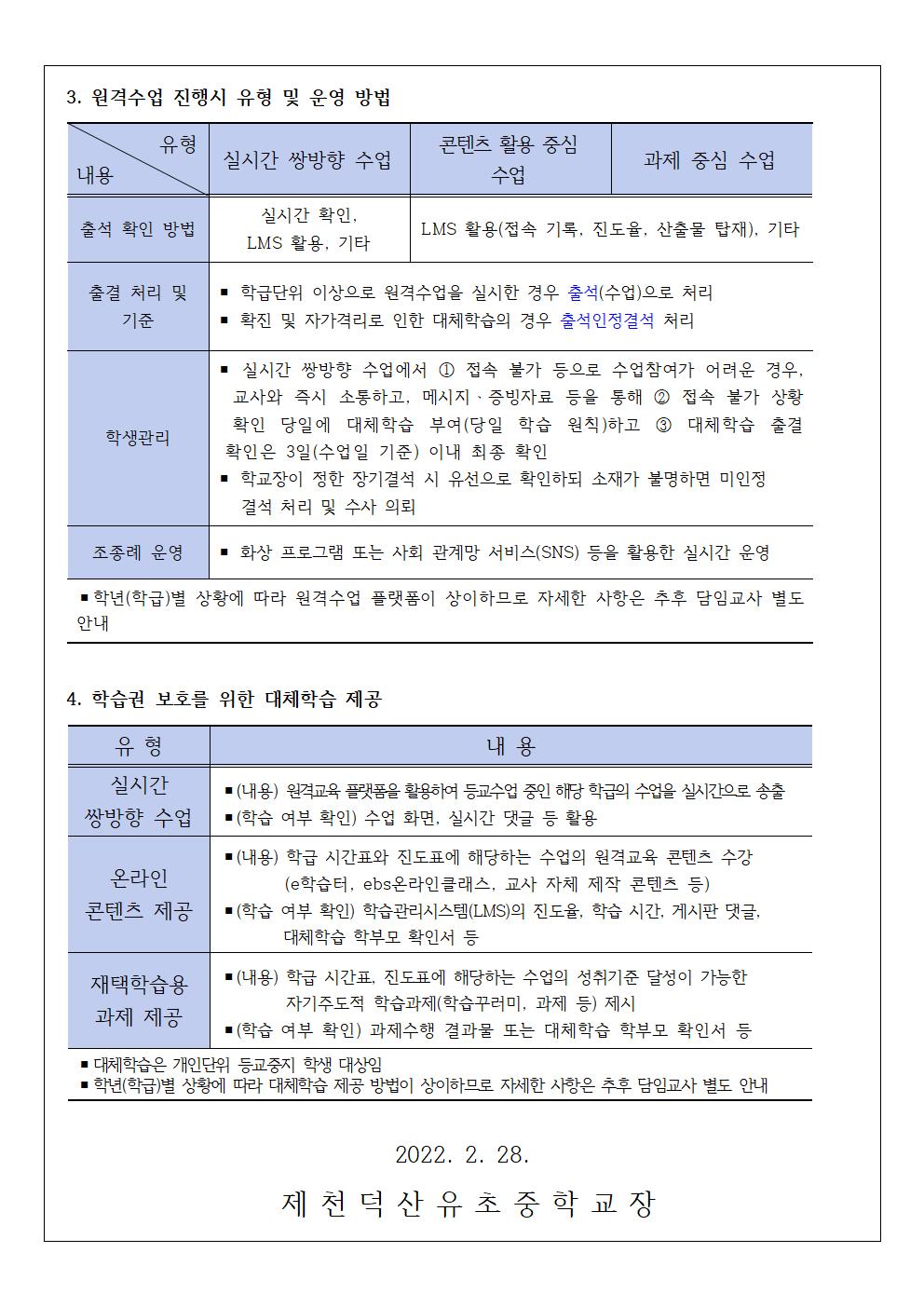 2022. 새학기 등교 안내 가정통신문002